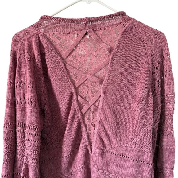 Knox Rose Open Knit Lace Cardigan Sweater Purple XS - Picture 4 of 4